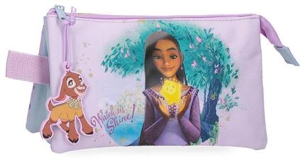 Estuche tres compartimentos niña Disney Wish watch us shine 12cm malva