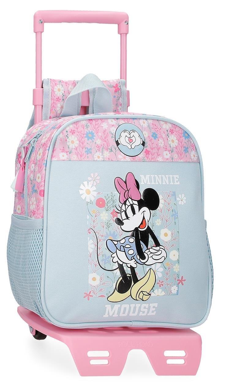 Mochila escolar adaptable niña Disney Minnie happy con carro 25cm azul claro 1/4