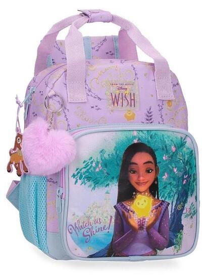Mochila escolar niña Disney Wish watch us shine 28cm malva