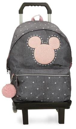 Sac à dos scolaire adaptable fille Disney Mickey Studs avec chariot 44cm noir