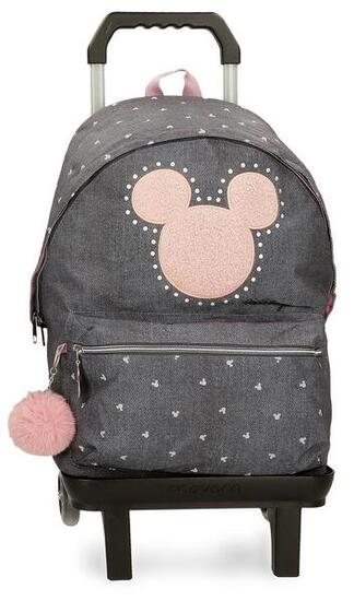 Sac à dos scolaire adaptable fille Disney Mickey Studs avec chariot 44cm noir