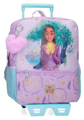 Mochila escolar adaptable niña Disney Wish watch us shine con carro 32cm malva