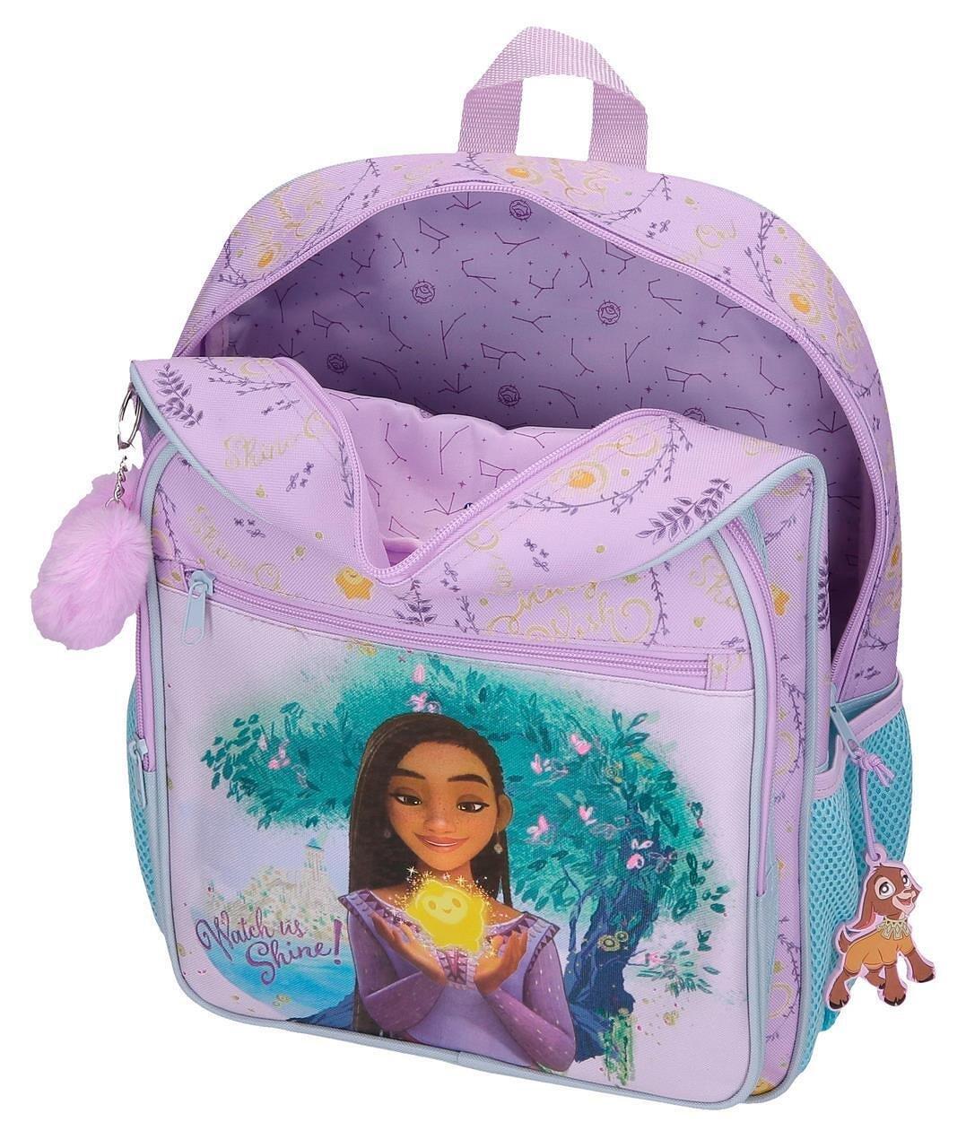 Mochila escolar adaptable niña Disney Wish watch us shine 38cm malva 3/4