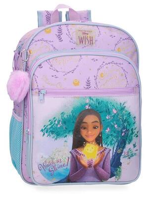 Mochila escolar niña Disney Wish watch us shine 38cm malva