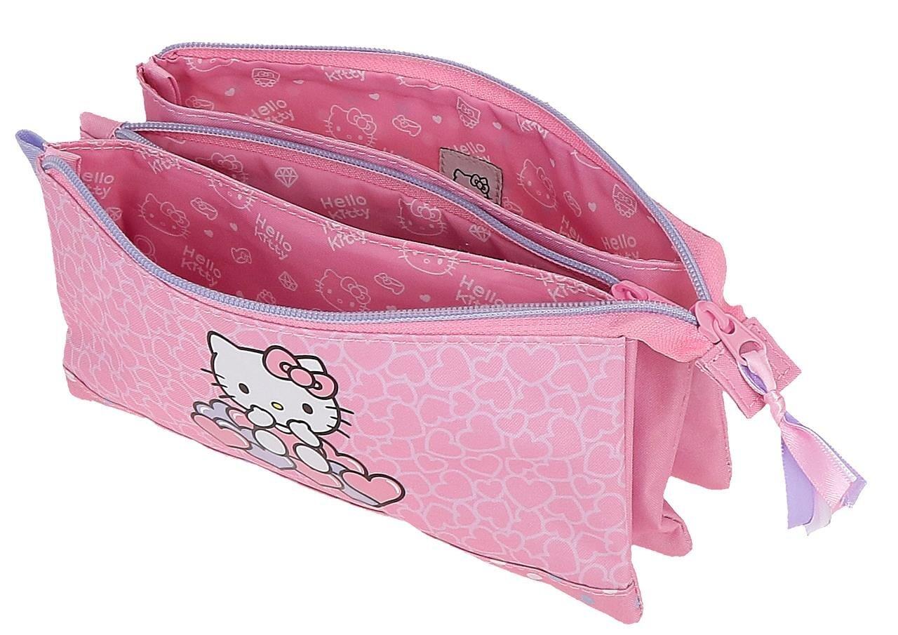 Estuche tres compartimentos niña Hello kitty Hearts & dots 12cm rosa 3/4