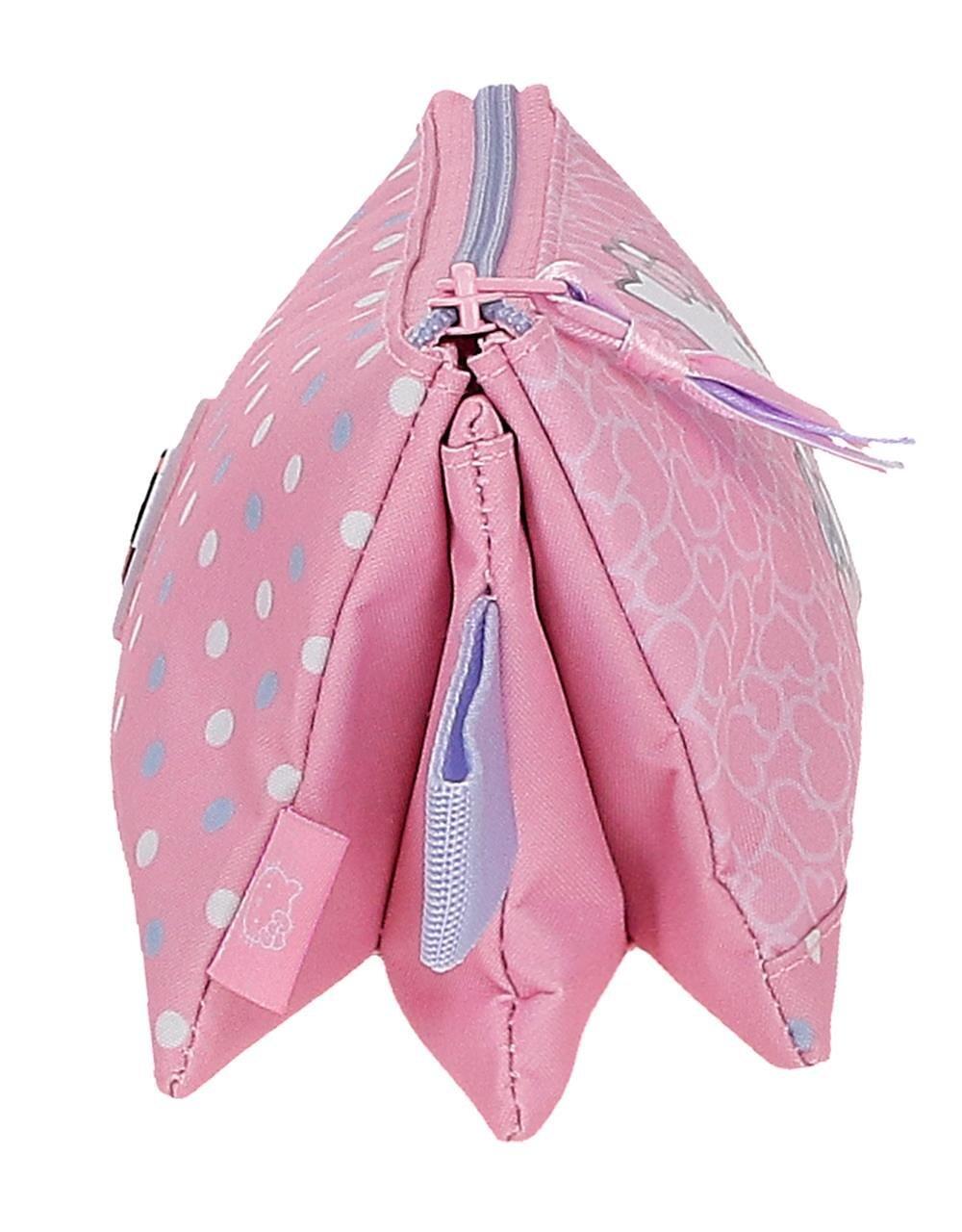 Estuche tres compartimentos niña Hello kitty Hearts & dots 12cm rosa 4/4
