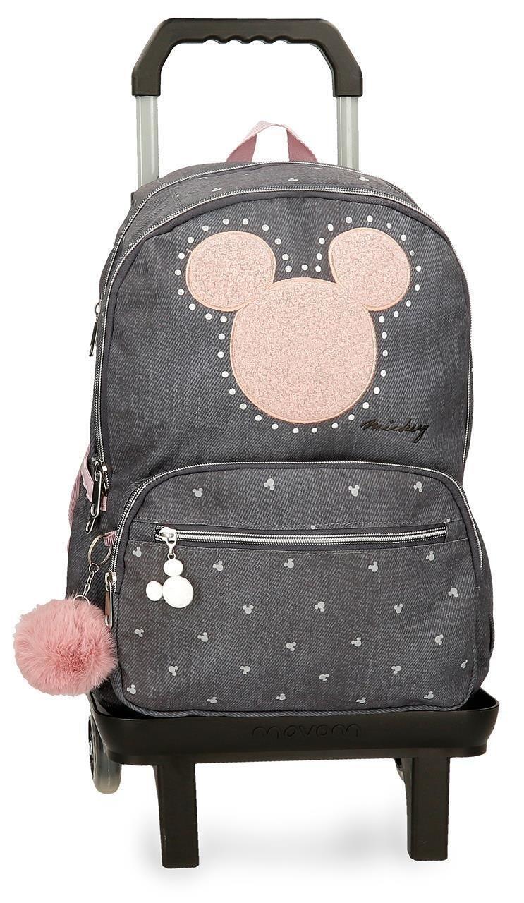 Sac à dos scolaire adaptable fille Disney Mickey Studs avec chariot 44cm noir 1/6
