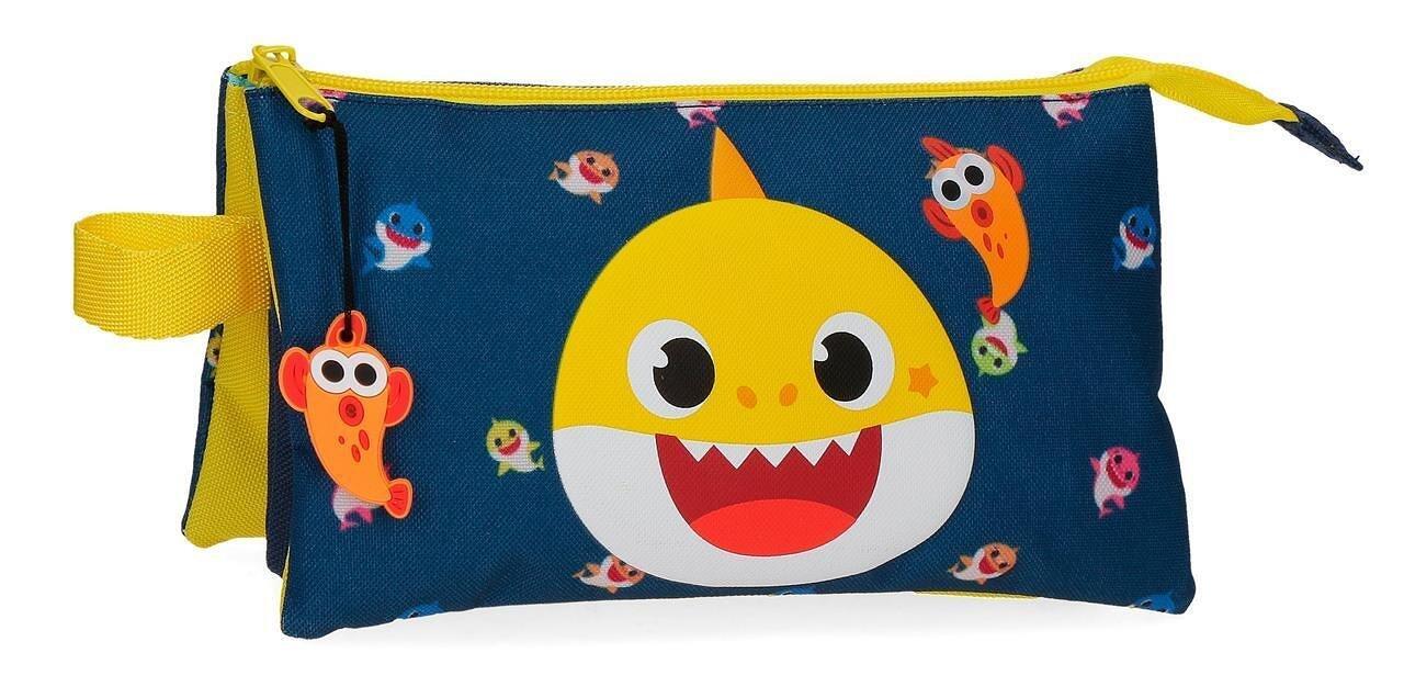 Estojo três compartimentos nickelodeon baby shark my good friend 12cm azul