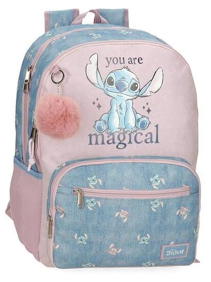 Mochila escolar niña Disney Stitch you are magical dos compartimentos 44cm denim