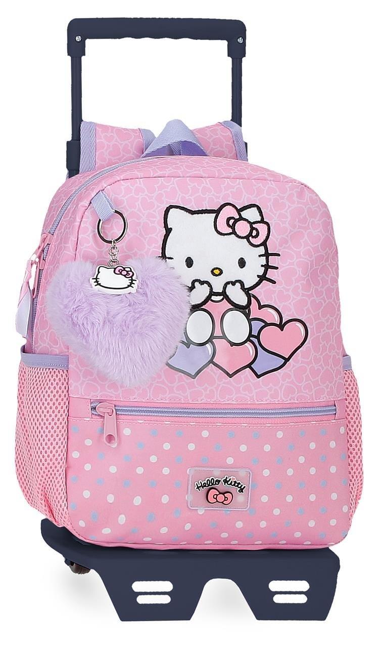 Mochila escolar adaptable niña Hello kitty Hearts & dots con carro 28cm rosa 1/4
