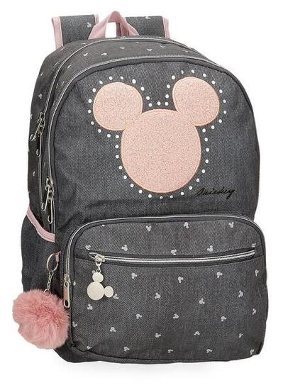 Sac à dos scolaire fille Disney Mickey Studs deux compartiments 44cm noir