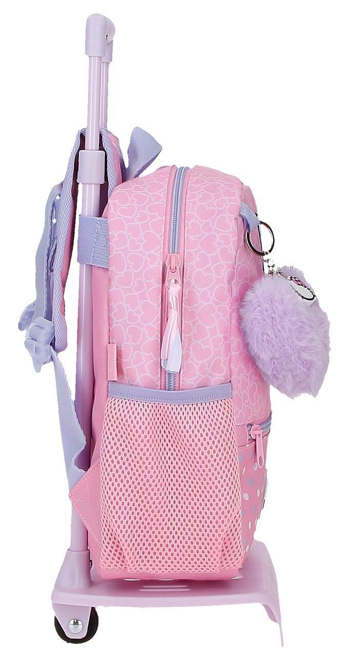 Mochila escolar adaptable niña Hello kitty Hearts & dots con carro 28cm rosa 4/4