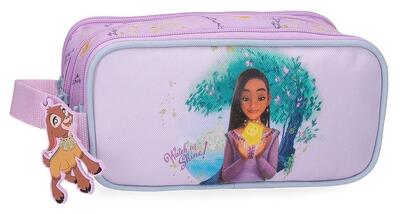 Estuche tres compartimentos niña Disney Wish watch us shine 10cm malva