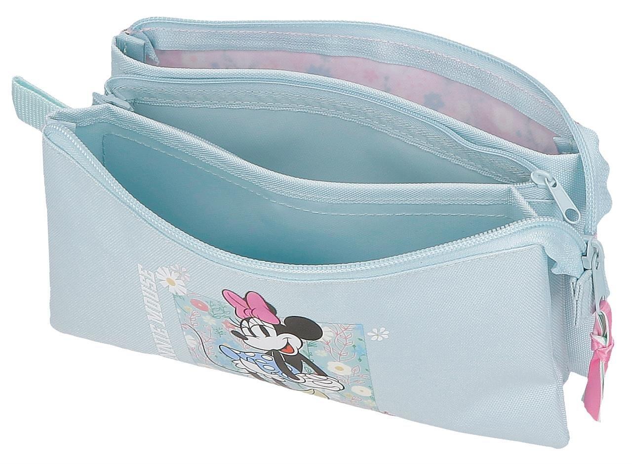Estuche tres compartimentos niña Disney Minnie happy 12cm azul claro 3/4