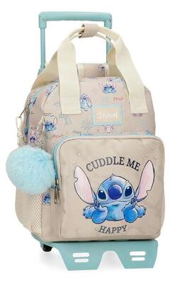 Mochila escolar adaptable chica Disney Stitch me happy con carro 28cm beige