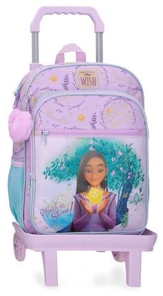 Mochila escolar adaptable niña Disney Wish watch us shine con carro 38cm malva