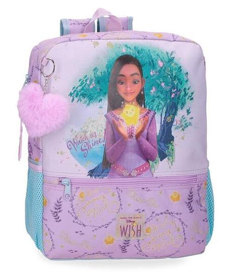 Mochila escolar niña Disney Wish watch us shine 32cm malva