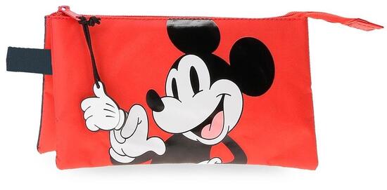 Estuche tres compartimentos niño Disney Mickey mouse fashion 12cm rojo