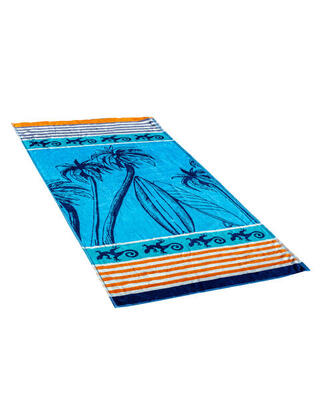 Blauwe palmboom jacquard handdoek