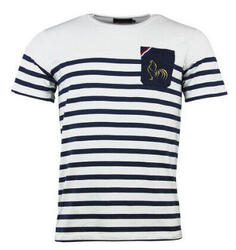 T-shirt Religion Rugby France Marinière Blanc et bleu marine