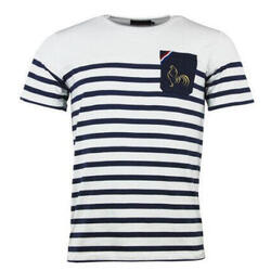 T-shirt Religion Rugby France Marinière Blanc et bleu marine