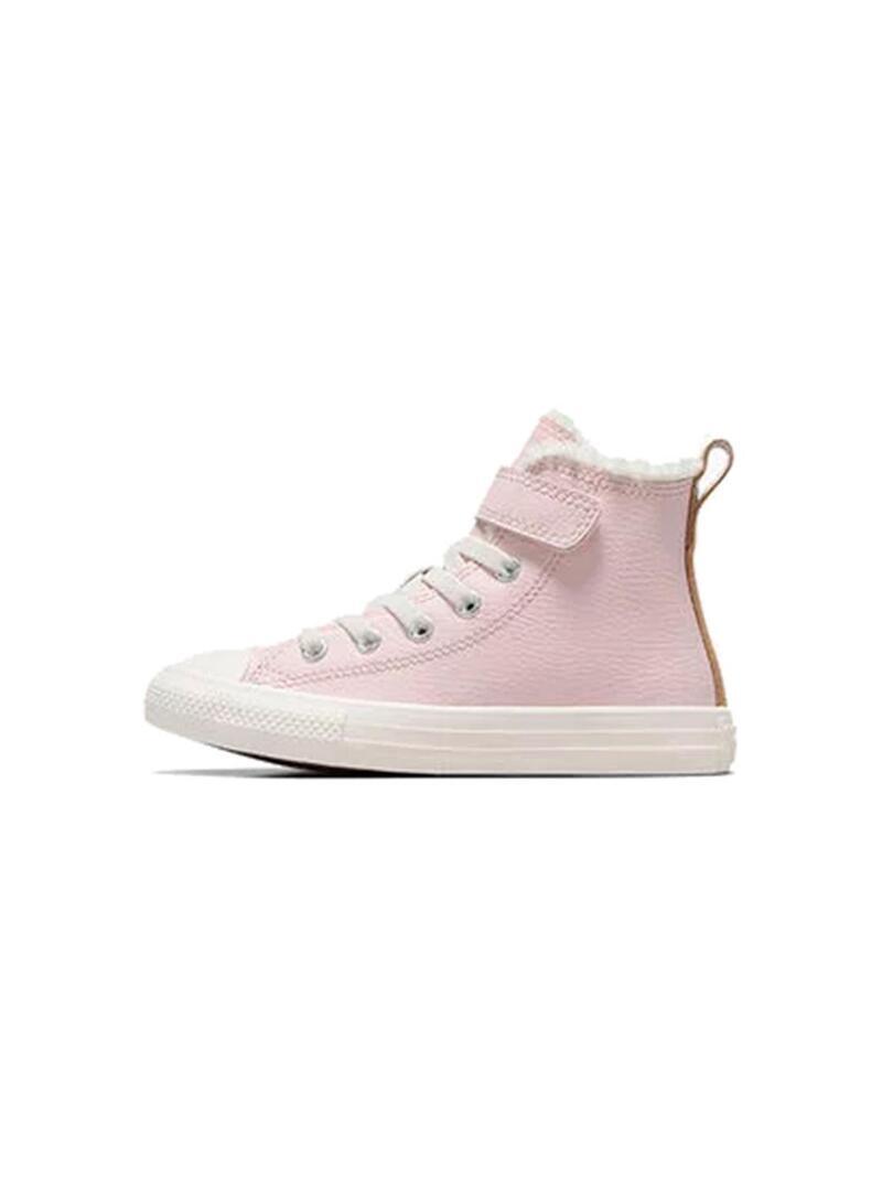 Chaussure pour fille Converse All Star en cuir et sherpa Rose 2/7