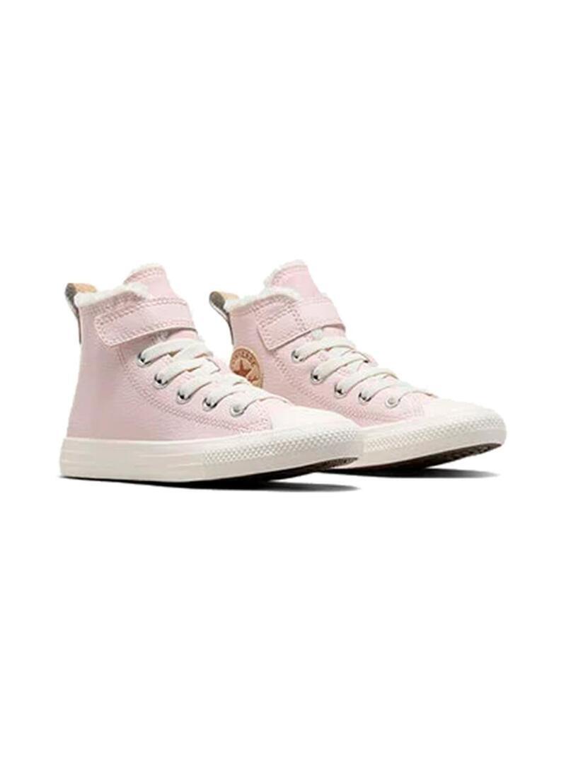 Chaussure pour fille Converse All Star en cuir et sherpa Rose 6/7