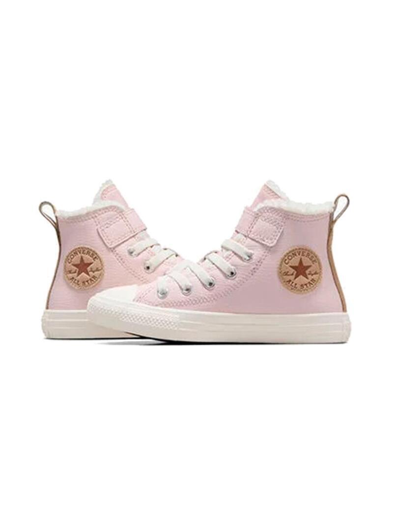 Chaussure pour fille Converse All Star en cuir et sherpa Rose 7/7
