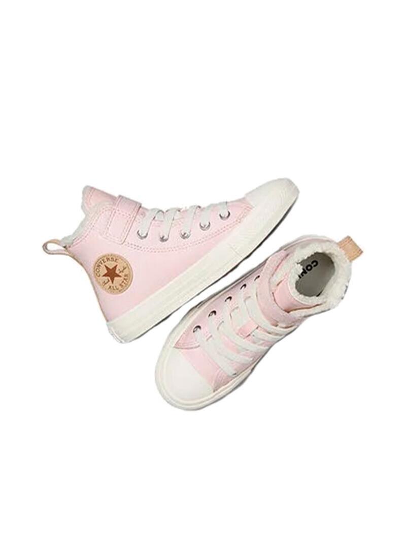 Chaussure pour fille Converse All Star en cuir et sherpa Rose 5/7