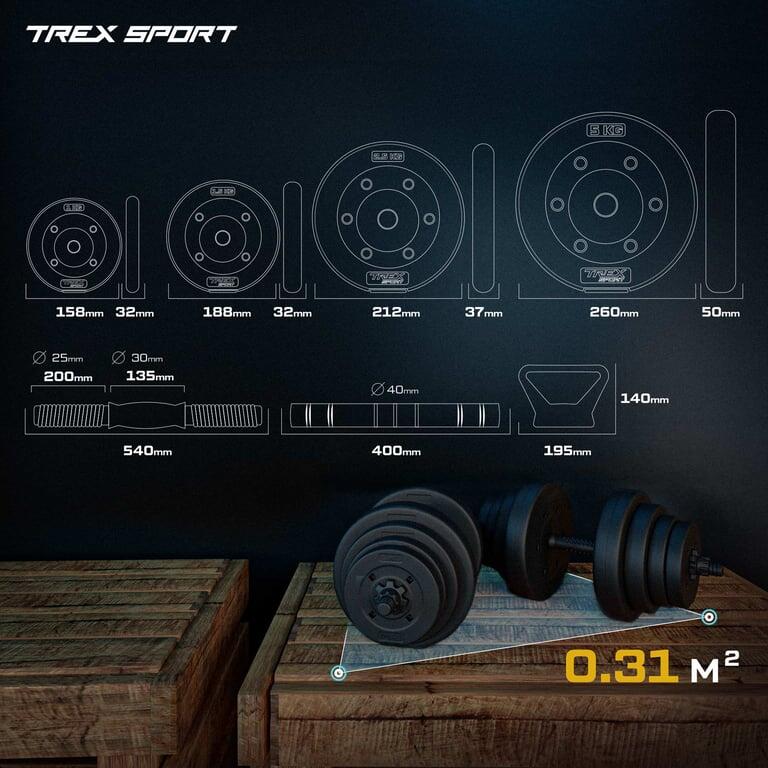 Set de mancuernas y barra 4 en 1 Trex Sport 2x20 kg con kettlebell 6/7