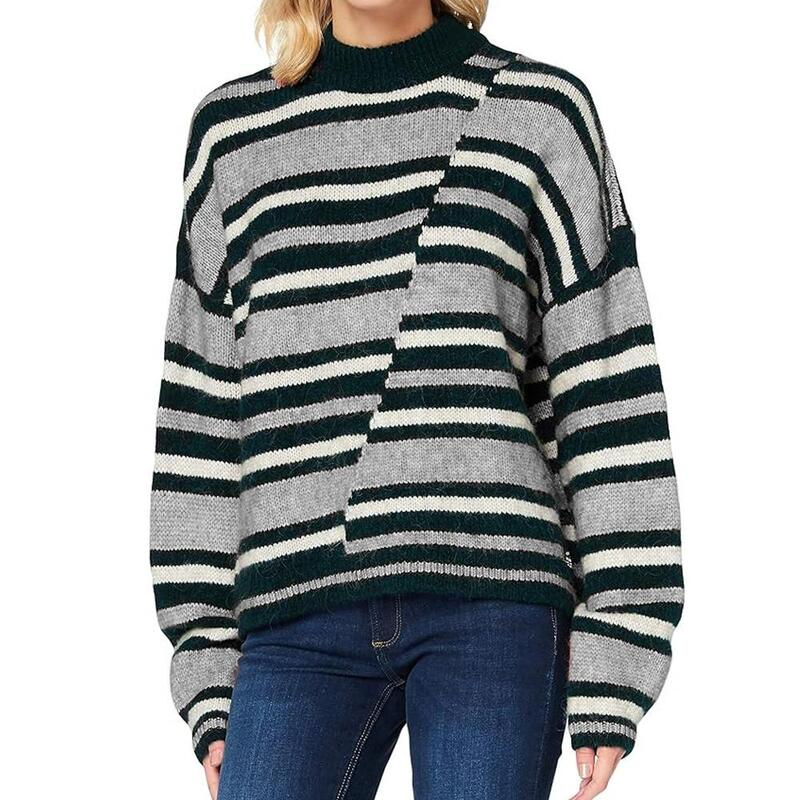 Pull Gris/Noir à Rayures Femme Superdry Chunky