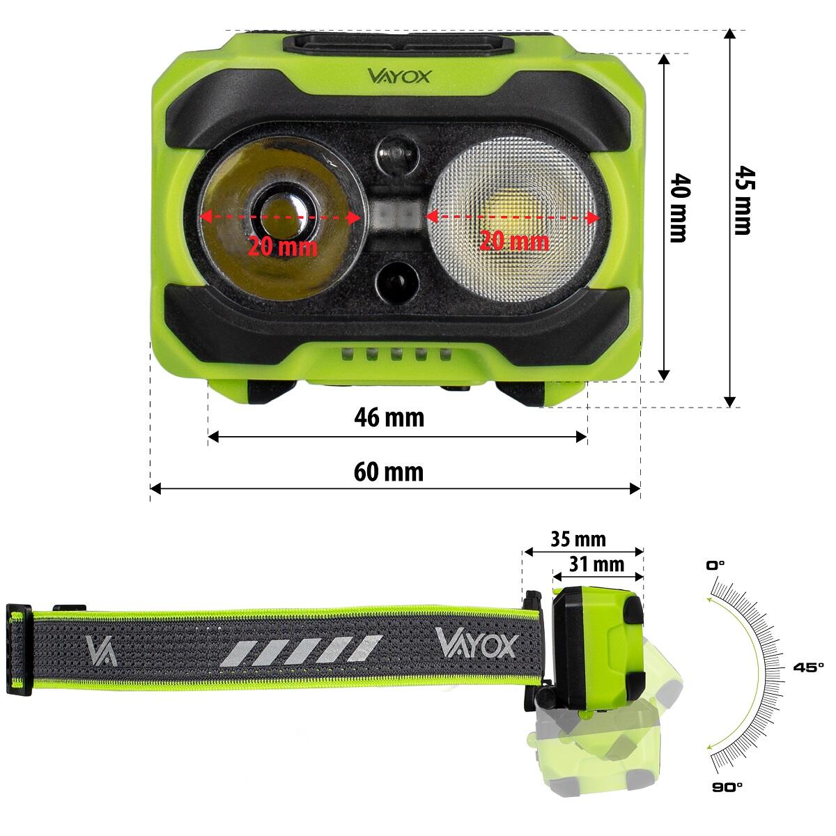 Torcia frontale Vayox VA0361 TwinBeam 600lm ricaricabile USB-C 5/7