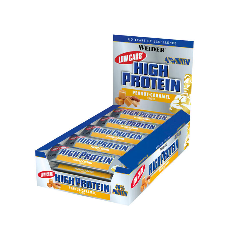 Barres protéinées - 40% Protein Bar Low Carb - Cacahuète et Caramel Boite de 24