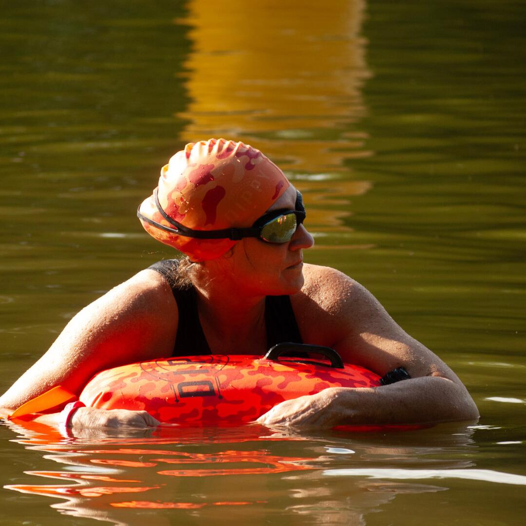 Tow Float | Open Water Swim Buoy | Dry Bag Orange Camo 28 Litres 3/7