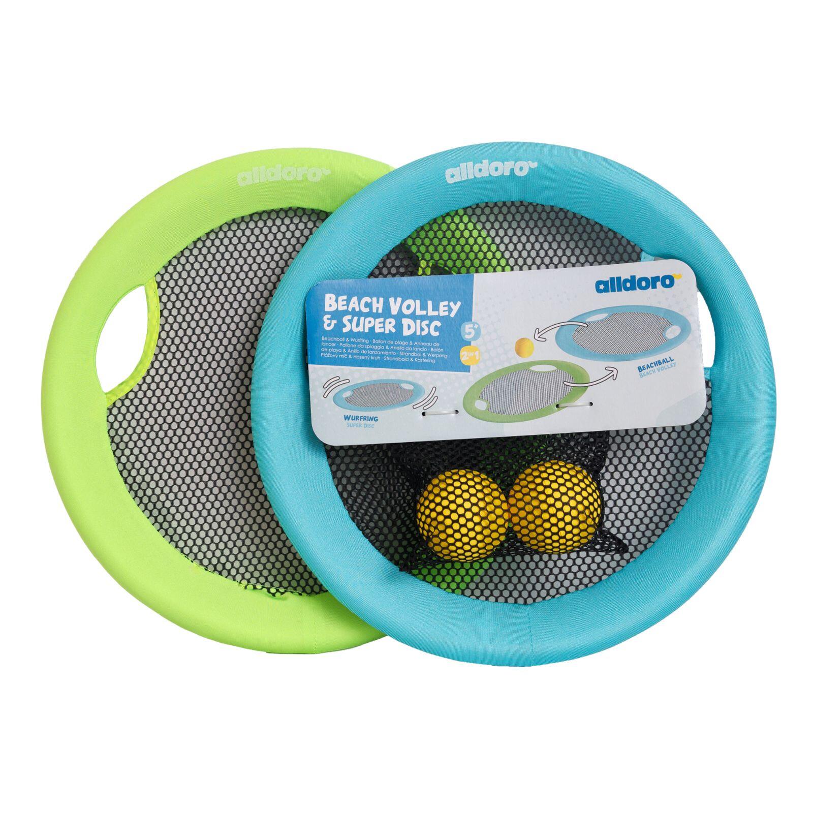 ALLDORO 2 in 1 XL Beach Volley & Super Disc, Rückschlagspiel und Wurfscheibe in einem
