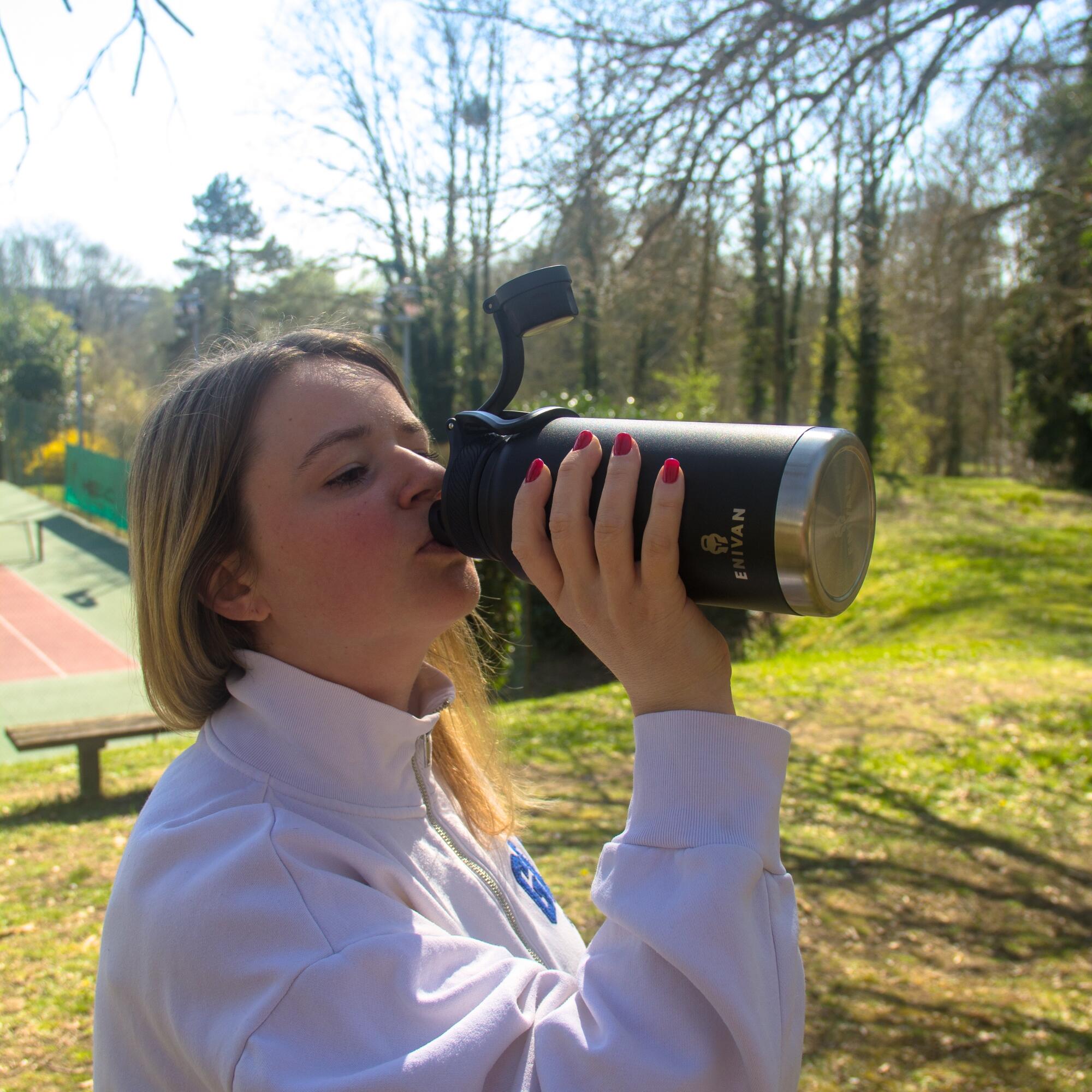 Isolierflasche Edelstahl 1L, auslaufsicher mit Sport- und Strohhalmdeckel 6/7