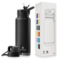 Gourde isotherme inox 1L anti-fuite avec bouchon sport et bouchon paille