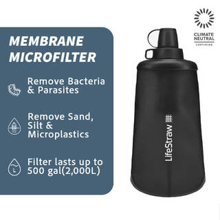 Collapsible Peak Squeeze Water Filter Bottle (650ml) - Grey