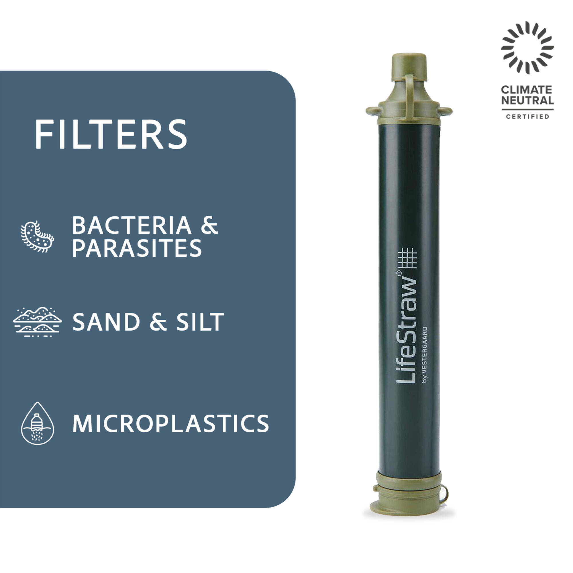 Personal Water Filter for Hiking, Camping, Travel, and Emergency Preparedness, Green -  1