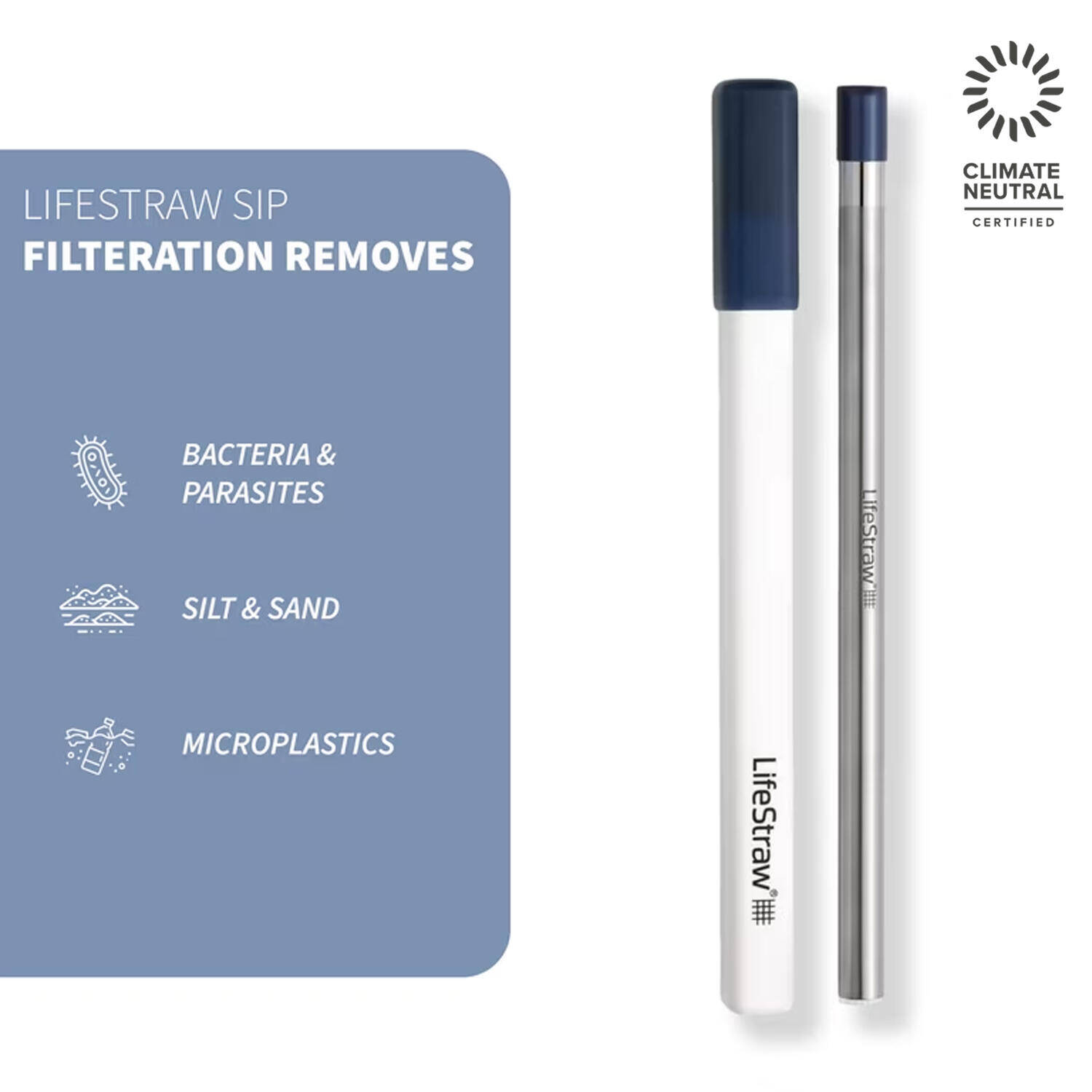 LifeStraw SIP Reusable Water Filter Straw with Carry Case, Removes Microplastics, Bacteria and Parasites for Travel and Everyday Use - Stainless Steel