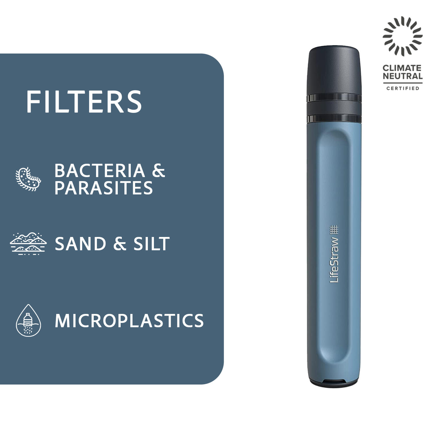 Peak Series Personal Water Filter Straw for Hiking, Camping, Travel, and Emergency Preparedness, Blue