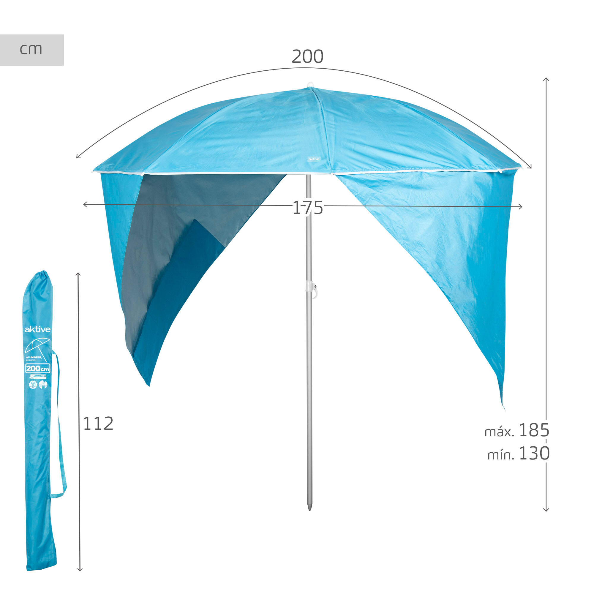 Aktive Sombrilla playa paravientos 8 varillas 200 cm azul 4/7