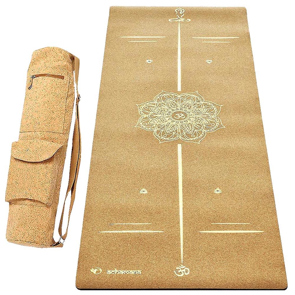 Achamana - Tapis De Yoga Liège 5mm + Sac Éco-chic En Liège - 4 Designs Holistiques Vieil Or - Tapis De Yoga - Beige|rose - 183 Cm - Decathlon