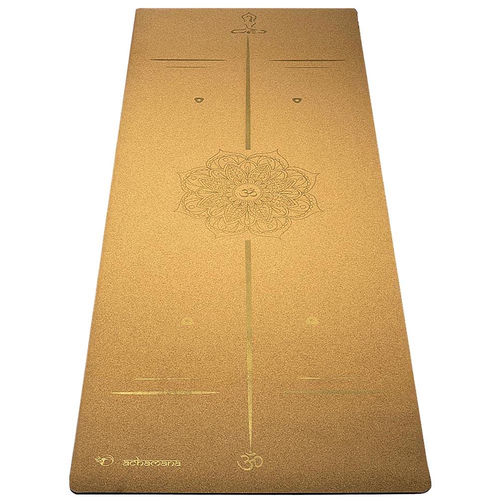Tapete de yoga de goma y corcho 5mmx68cmx1,83m, Mandala Bodylines dorado 2/7