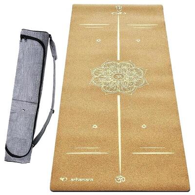 Tappetino yoga gomma e sughero 5mm Mandala Bodylines oro + borsa in microfibra