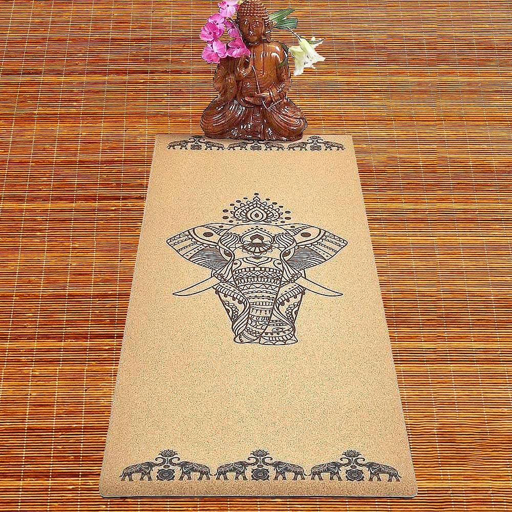 Tapete de yoga, antideslizante, goma y corcho 5mmx68cmx1,83m - Elefantes 2/7