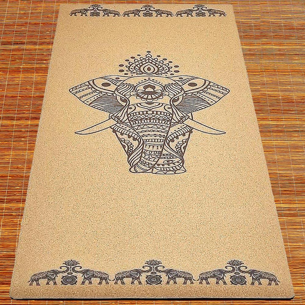 Tapete de yoga, antideslizante, goma y corcho 5mmx68cmx1,83m - Elefantes 4/7
