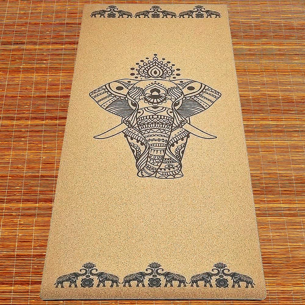 Tapete de yoga, antideslizante, goma y corcho 5mmx68cmx1,83m - Elefantes 3/7