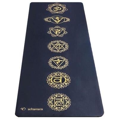 Yogamat pro rubber+leer - 7 chakra's goud - droge en natte handen