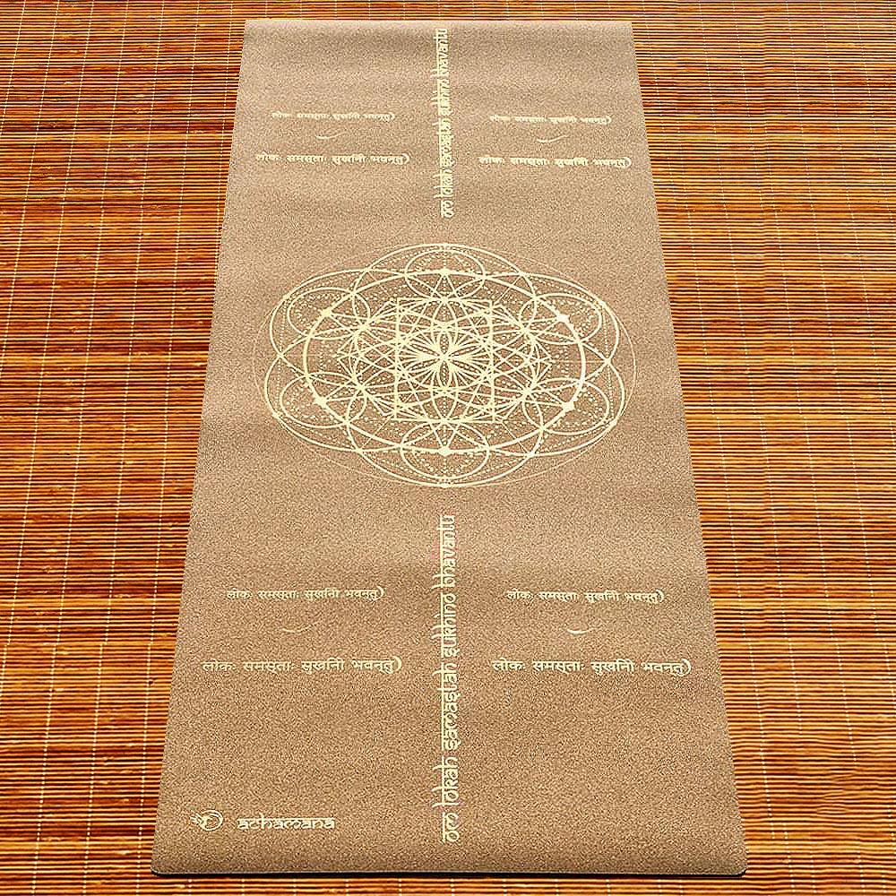 Tapetede yoga de caucho y corcho 5mmx68cmx1,83m Mantra de la paz oro viejo 5/7